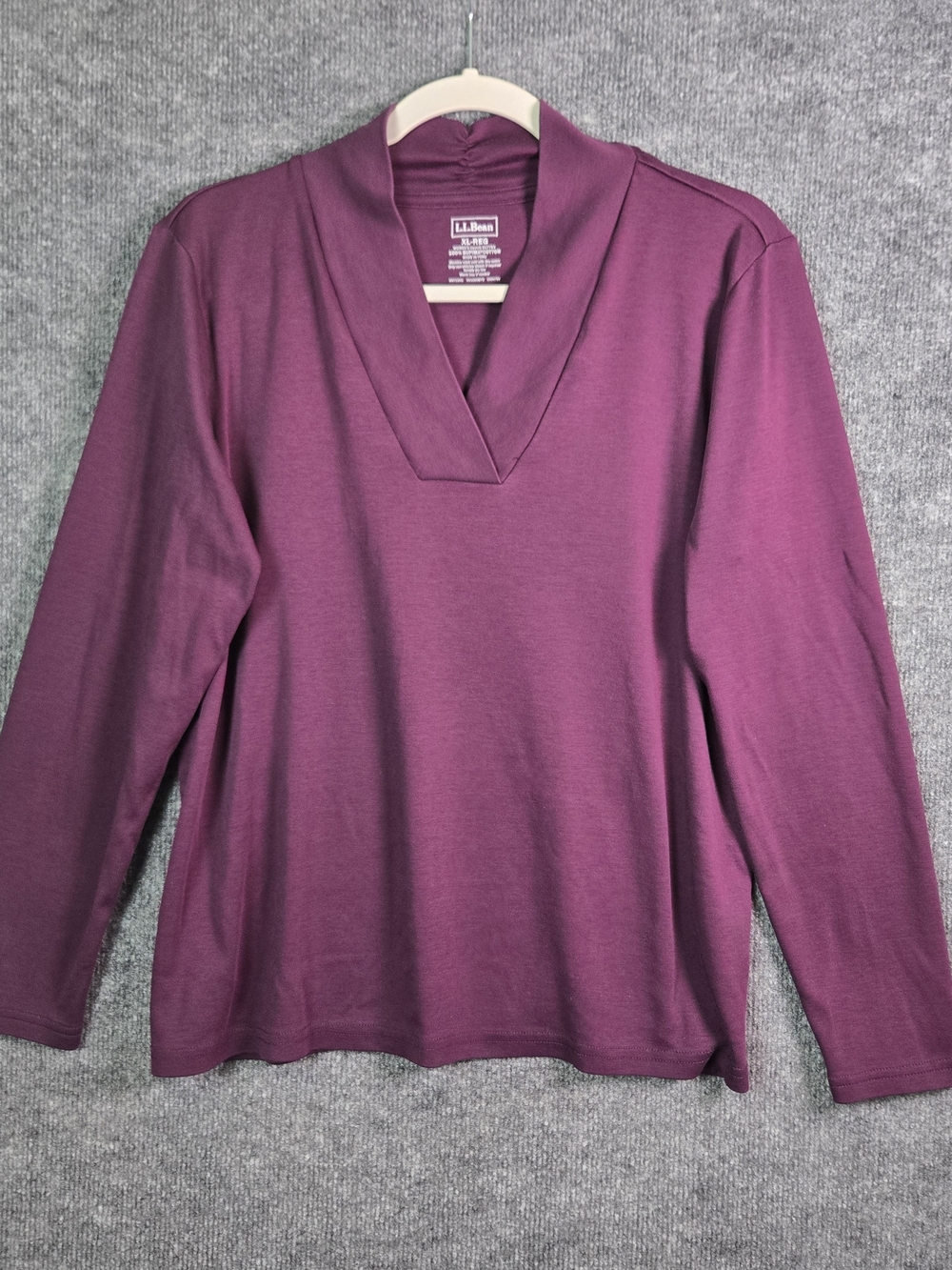 LL BEAN Top Womens XL Regular Purple Cotton Knit V Neck Long Sleeve Everyday